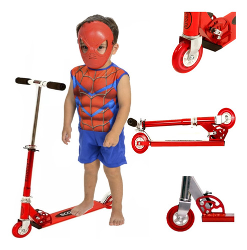 Patinete Dobrável Alumínio 2 Rodas + Fantasia Homem Aranha