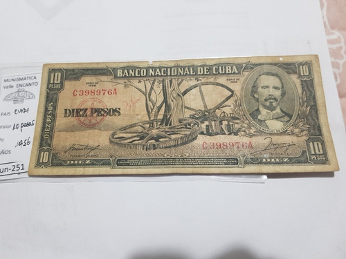 Billete De Cuba 10 Pesos