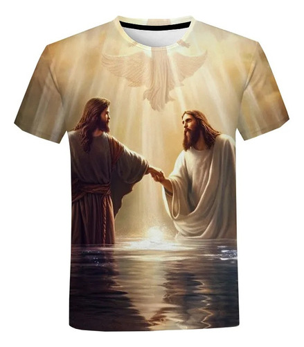 Playera Impresa En 3d Christian Jesús De Manga Corta