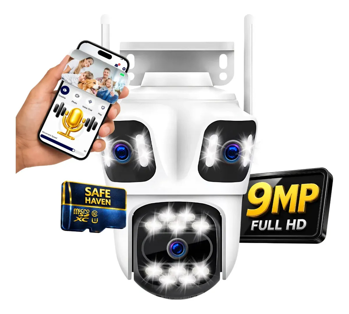 Câmera Segurança PTZ Wifi Smart Camera P15 9MP Full HD Cartão 32GB