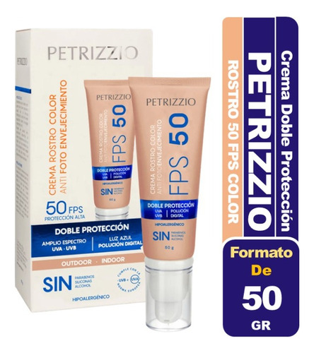 Petrizzio Crema Doble Protección Rostro Color Fps50/luz Azul