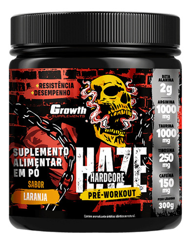 Haze Hardcore - Pré-treino 300g - Growth Supplements Sabor Limão