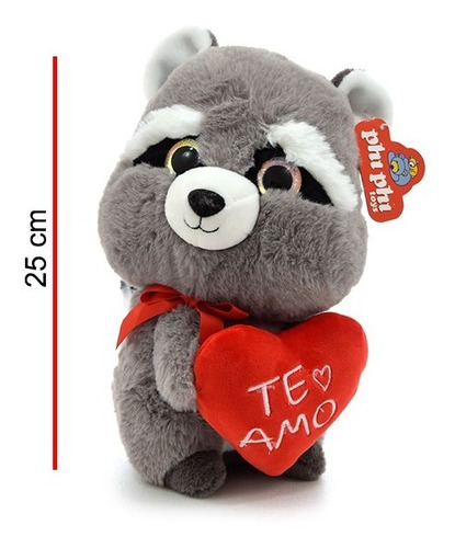 Imagen 2 de 6 de Peluche Mapache Y Zorro Con Corazon Te Amo 25cm Phi Phi Toys
