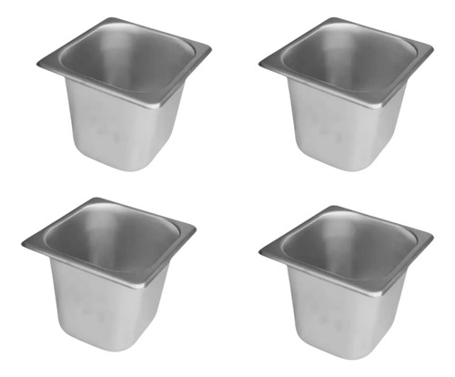 Inserto Contenedor 1/6 De 20 Cm Inox Tapa Policarbo 4 Juegos