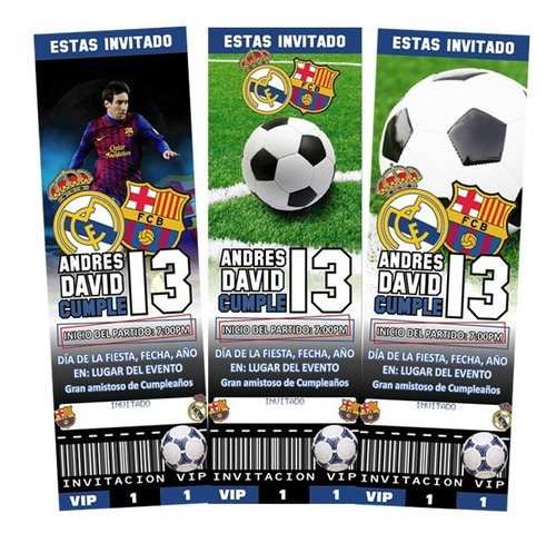 Invitaciones Tipo Ticket A Fiesta Real Madrid-barcelona