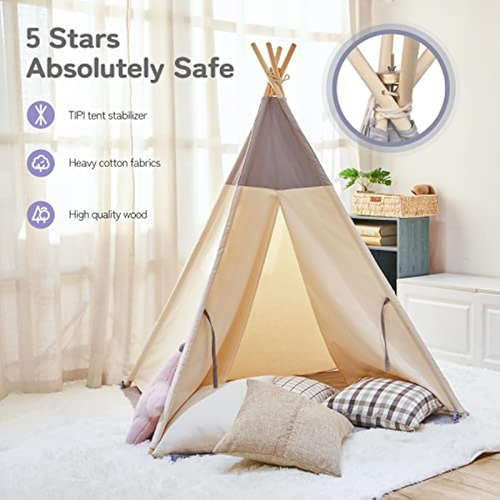Tienda Teepee De Acampar Para Niños Con Alfombra Y Luces