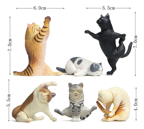 6 Piezas De Dibujos Animados Kawaii Pvc Yoga Figuras De Gato