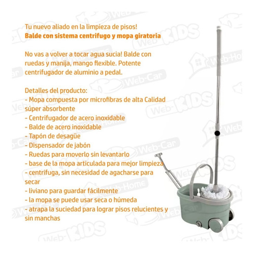 Balde Centrifugado Con Mopa Limpieza Pisos Caño Extensible