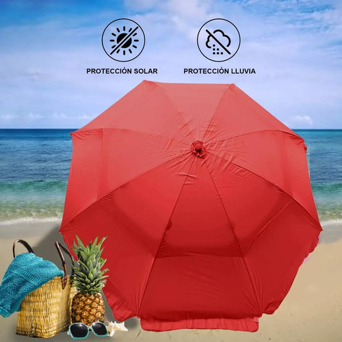 Parasol De 3.3m Diámetro Para Jardín - Sombrilla Playa P70 Rojo Lisa
