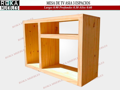Imagen 2 de 3 de Mesa De Tv Asia Con 3 Espacios 90x30x60 Pino Roka