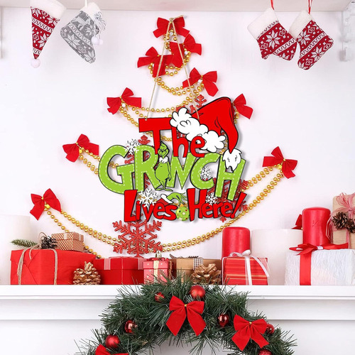 Neet Placa De Porta De Madeira Grinch Para Decoração De