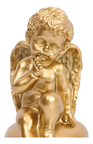 Belo Figurine Do Anjo, Querubim Resina Golden 1 30x15cm