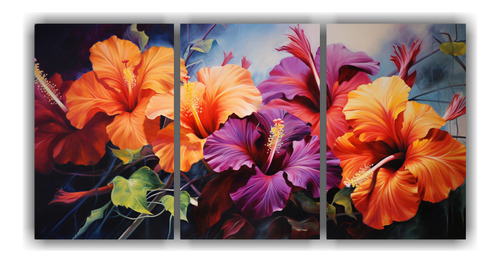 120x60cm Tríptico Tema Simetrico A Hibiscus Flowers Abstrac