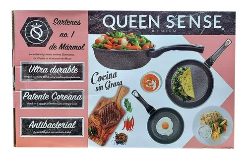 Sartén Wok Mármol Inducción Negro — Queen Sense