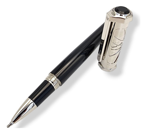 Pluma Estilográfica De Gran Calidad Rollerball Acero Mod.001 Negro/plata Cian (Reacondicionado)