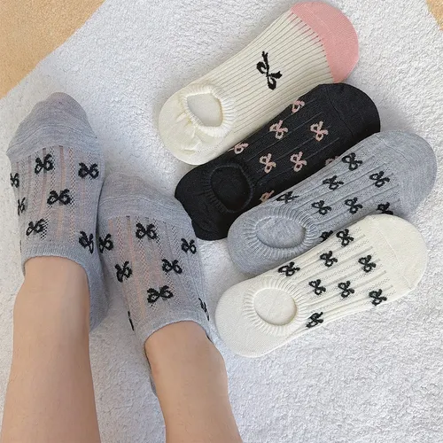 3pairs New Bow Boat Socks Invisible Soft Cotton Crew Socks