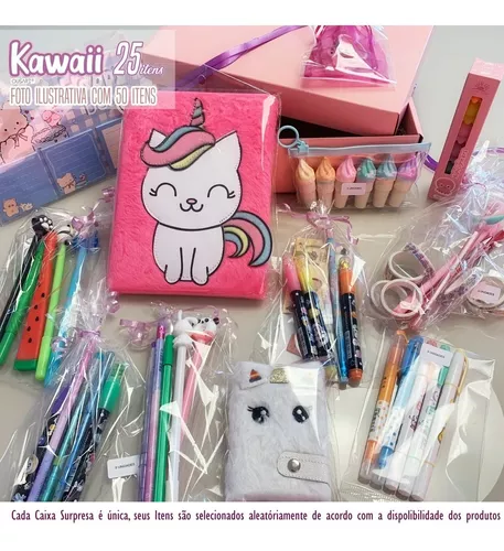 Caixa Papelaria Kawaii Fofa 25 Itens