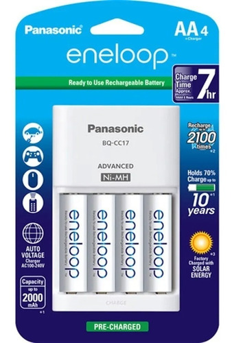 Carregador Com 4 Pilhas Aa Eneloop 2000 Mah Kkj17mca4ba