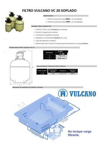Imagen 2 de 5 de Filtro Piscinas Vulcano Vc 20 Hasta 25 Mil Litros Vc20