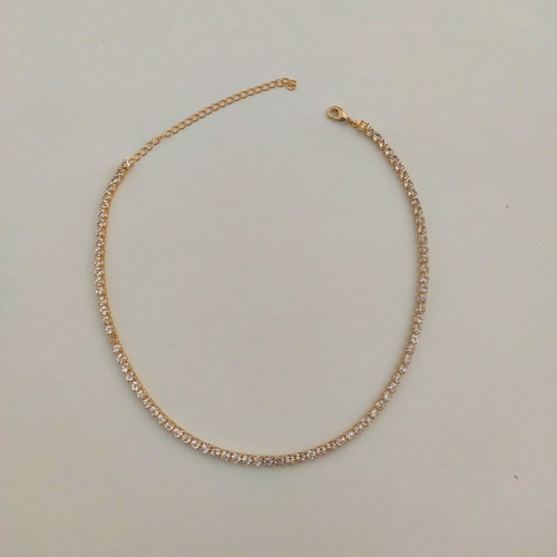 Kit 3 Colar Choker Fita Laminada Malha Cravejado Tendência Cor Dourado