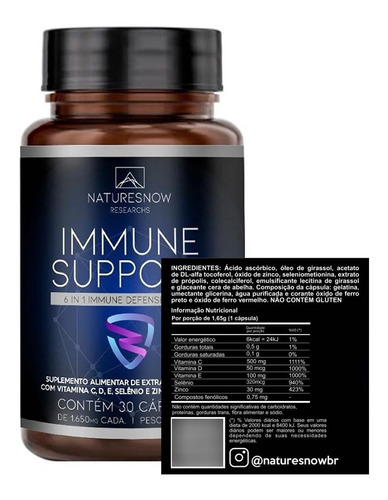 Immune Support 30 Cáps - Natures Now - Sistema Imunologico Sabor Sem sabor