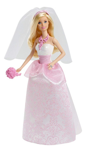 Muñeca De Novia Barbie Con Velo De Vestir Blanco Y Rosa