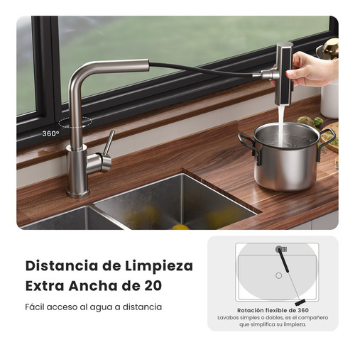 Llave Mezcladora Para Fregadero Monomando Grifo Para Cocina Acabado Cepillado Color Plateado