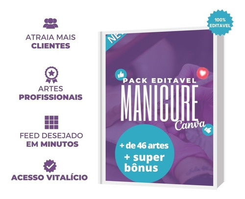 Pack Manicure - 100% Editável No Canva - 46 Artes + Bônus