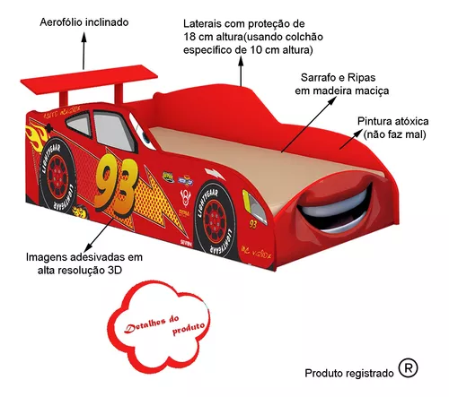 Cama Infantil Carro Vermelho Corrida - Envio Imediato