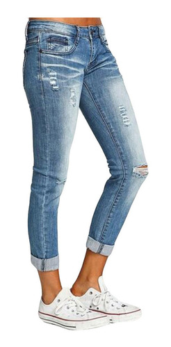 Pantalones De Las Mujeres De Talle Medio, Botones Jeans Lápi