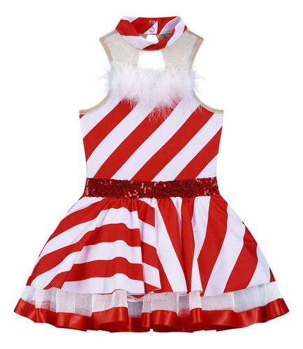 Vestido Navideño De Danza De Baile Sin Mangas Para Niñas Vestido De Leotardo De Malla De Tutú Con Cuello Falso Para Fiesta Navidad