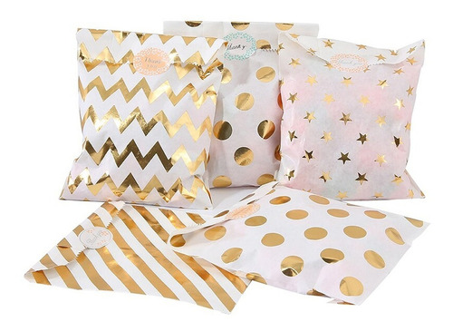 25 Bolsas Papel Dulces Dulceros Fiesta Boda Xv Dorado