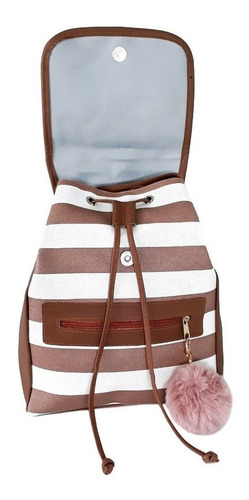 Bolsa Mochila Courino Modelo Saco Costas C/ Chaveiro Pompom