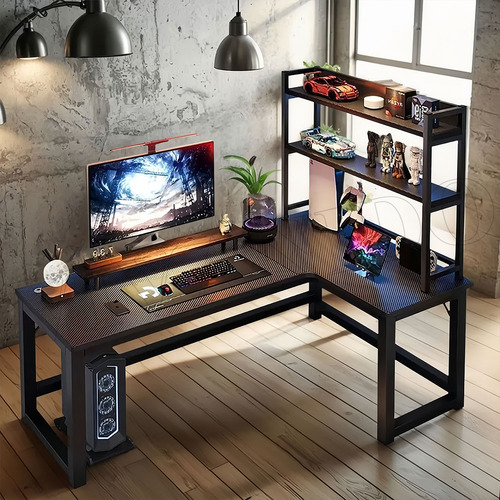 Mesa De Juego Escritorios Computadora L Con 2 Capas Estantes