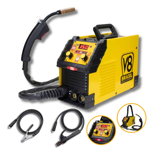 Maquina De Solda Multiprocesso 150i V8 + Mascara Acessórios Cor Amarelo Frequência 60 Hz 220v
