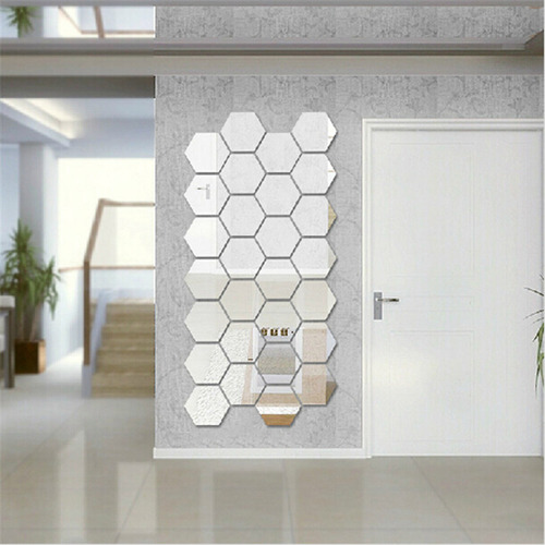 Calcomanía De Pared Removible De Vinilo Hexagonal Con Espejo