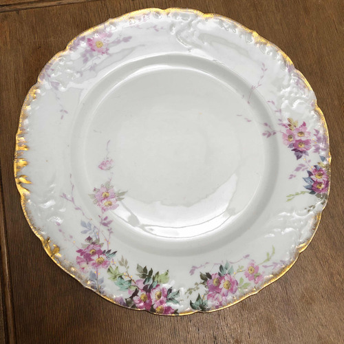 Antiguo Plato Porcelana Limoges Flores Y Oro Con Detalle