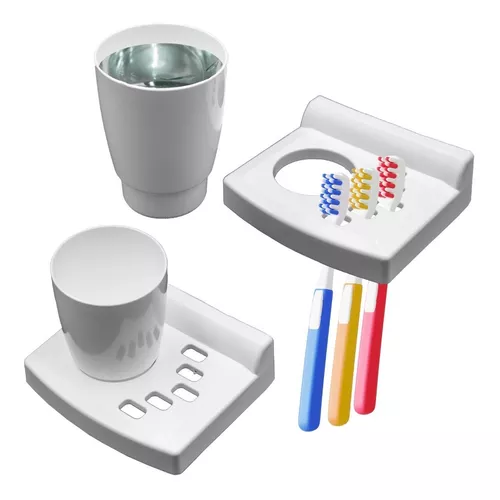 Porta Cepillo Dientes + Vaso Organizador Con Adhesivo