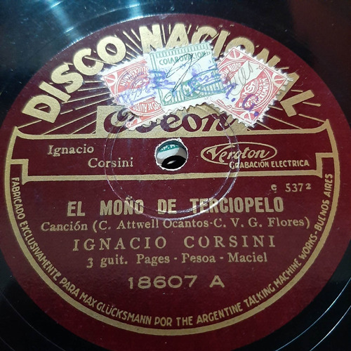 Pasta Ignacio Corsini Y 3 Guitarras 8607 Disco Nacional C421