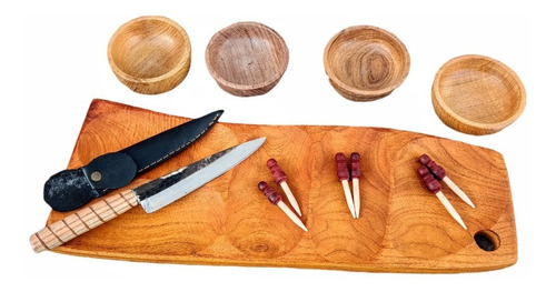 Set Tablas De Algarrobo P/picada + Cuchillo De 16cm Curada