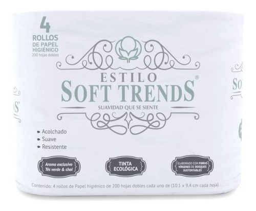 Papel Higienico 4 Rollos 200 Hojas Doble Estilo Soft Trends
