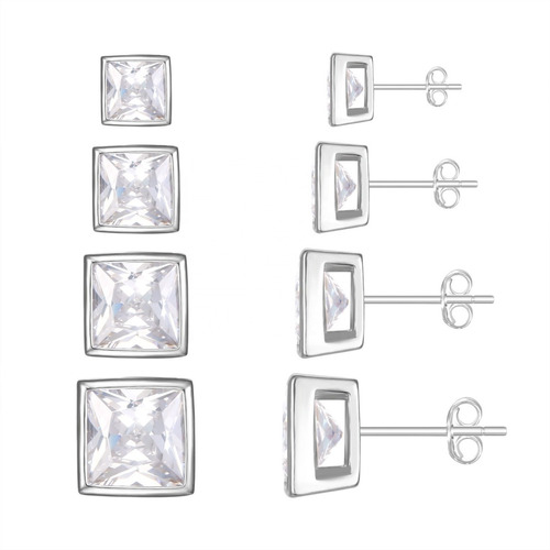 Aretes Plata S925 Fementi Circón Cuadrado 5mm