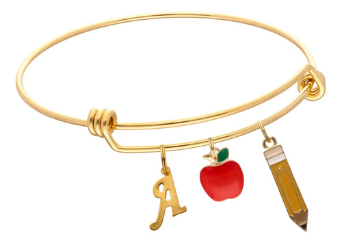 Pulsera Maestra Manzana Lápiz Moda Dije Letra Inicial Acero