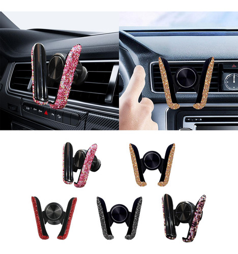 2 Soporte Para Teléfono De Coche Con Diamantes De Rosa Roja