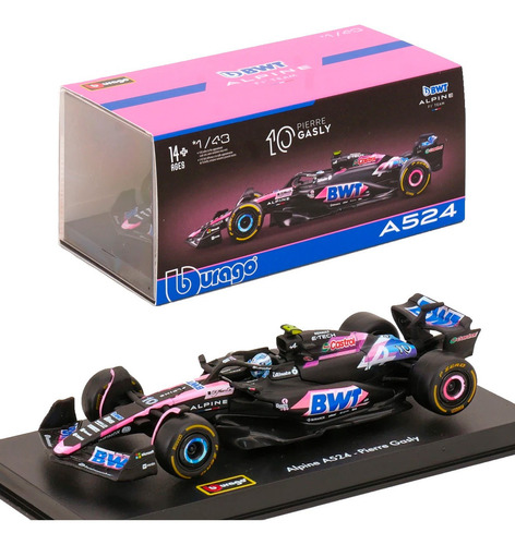 Miniatura F1 Alpine A524 2024 Gasly 1/43 Bburago Acrílico Cor Alpine A524 W/ Driver Gasly