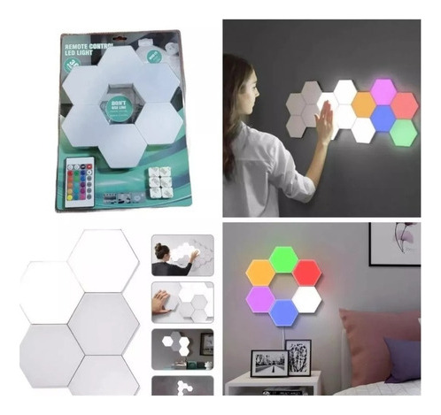 Set Luz Gamer Hexagonal Led Tira Cinta 6 Luces Rgb Control