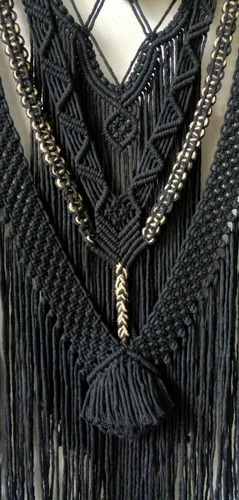 Macramé Colgante De Pared Negro Tapiz Grande Estilo Bohemio