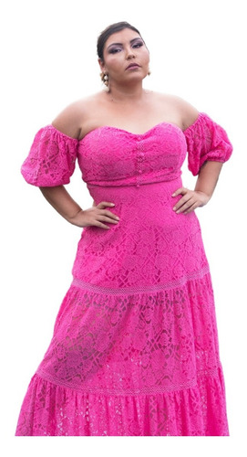 Vestido Largo Rosa Curvy Encaje