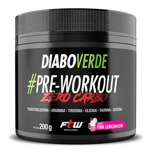 Diabo Verde Zero Carbo 200g - Ftw - Pré Treino 0 Carboidrato Sabor Pink Lemonade