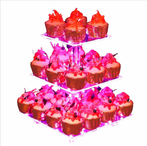 Soporte O Bandeja Con Luz Led De 3 Pisos Para 28 Cupcakes